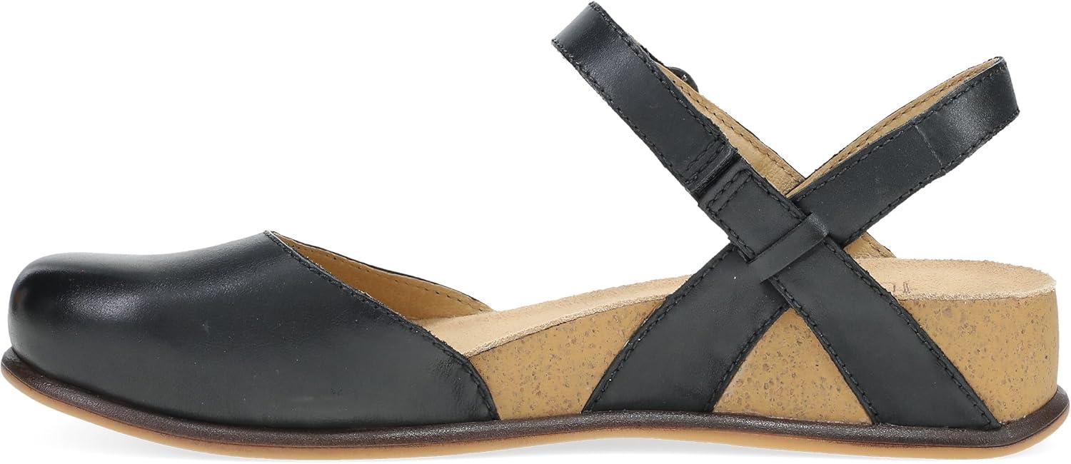 imageDansko Christine Womens Cushioned Low Profile Wedge Mary Jane ClosedToe Sandal with Hook and Loop Adjustable Strap Lightweight Comfort Arch SupportBlack