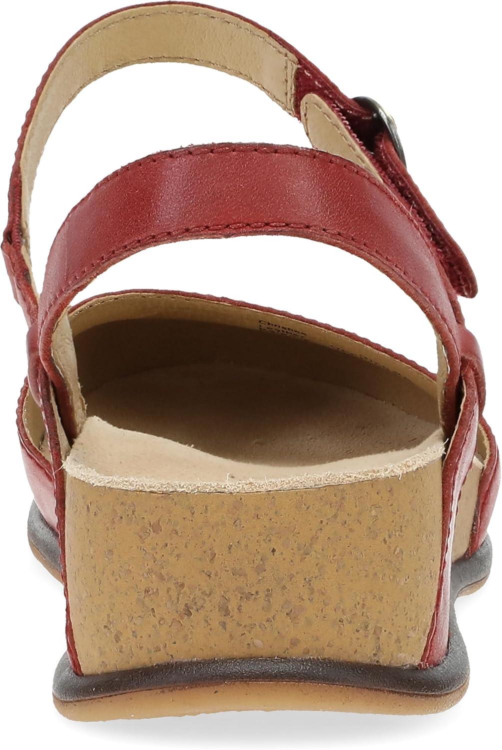 imageDansko Christine Womens Cushioned Low Profile Wedge Mary Jane ClosedToe Sandal with Hook and Loop Adjustable Strap Lightweight Comfort Arch SupportRed