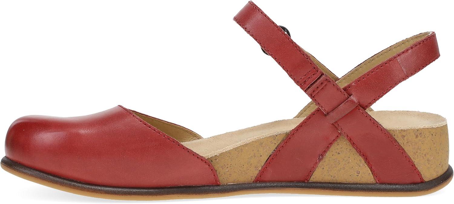 imageDansko Christine Womens Cushioned Low Profile Wedge Mary Jane ClosedToe Sandal with Hook and Loop Adjustable Strap Lightweight Comfort Arch SupportRed