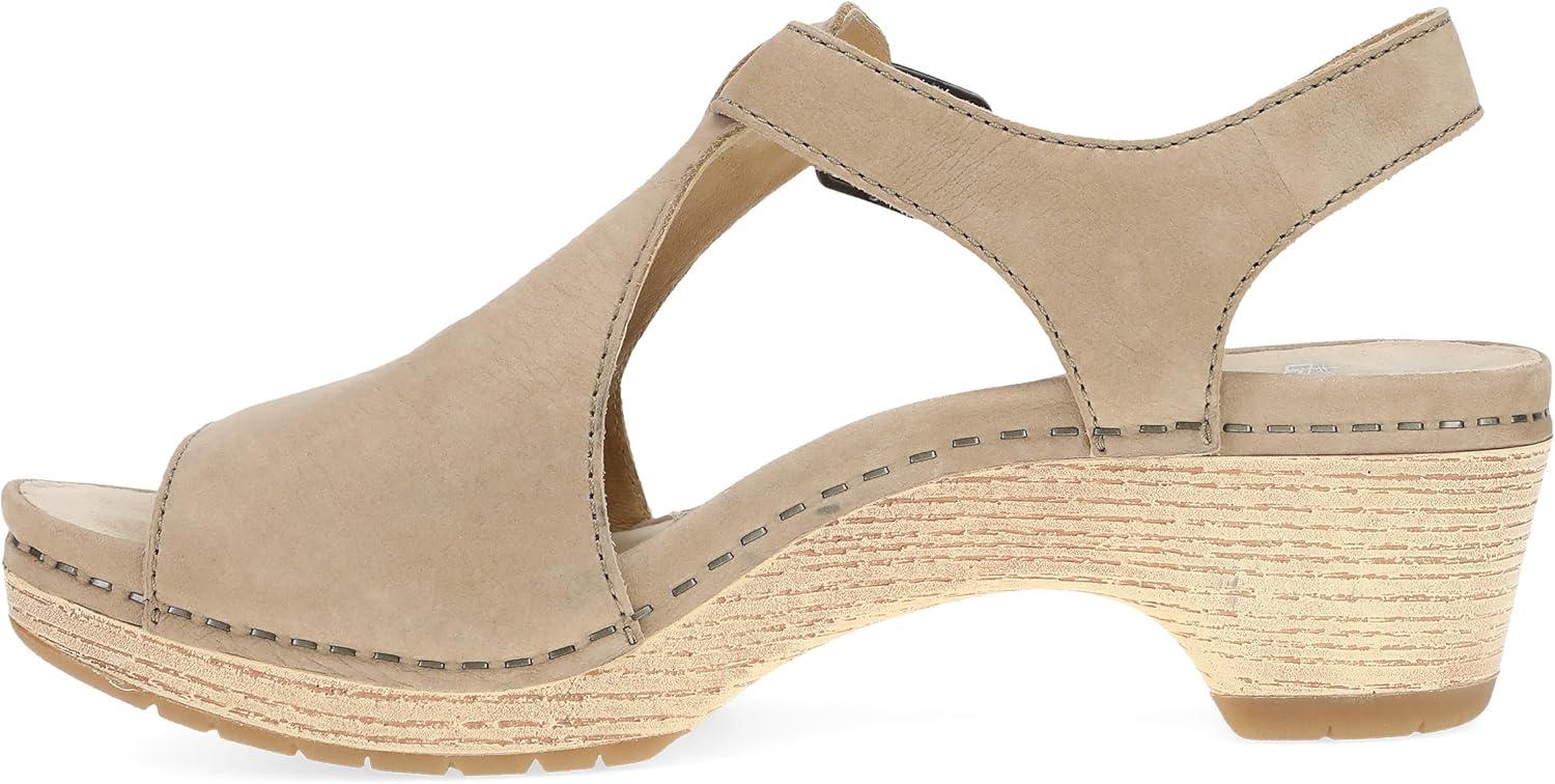 imageDansko Laverne PeepToe Sandals for Women TStrap Design with Stain Resistant Nubuck LeathersSand
