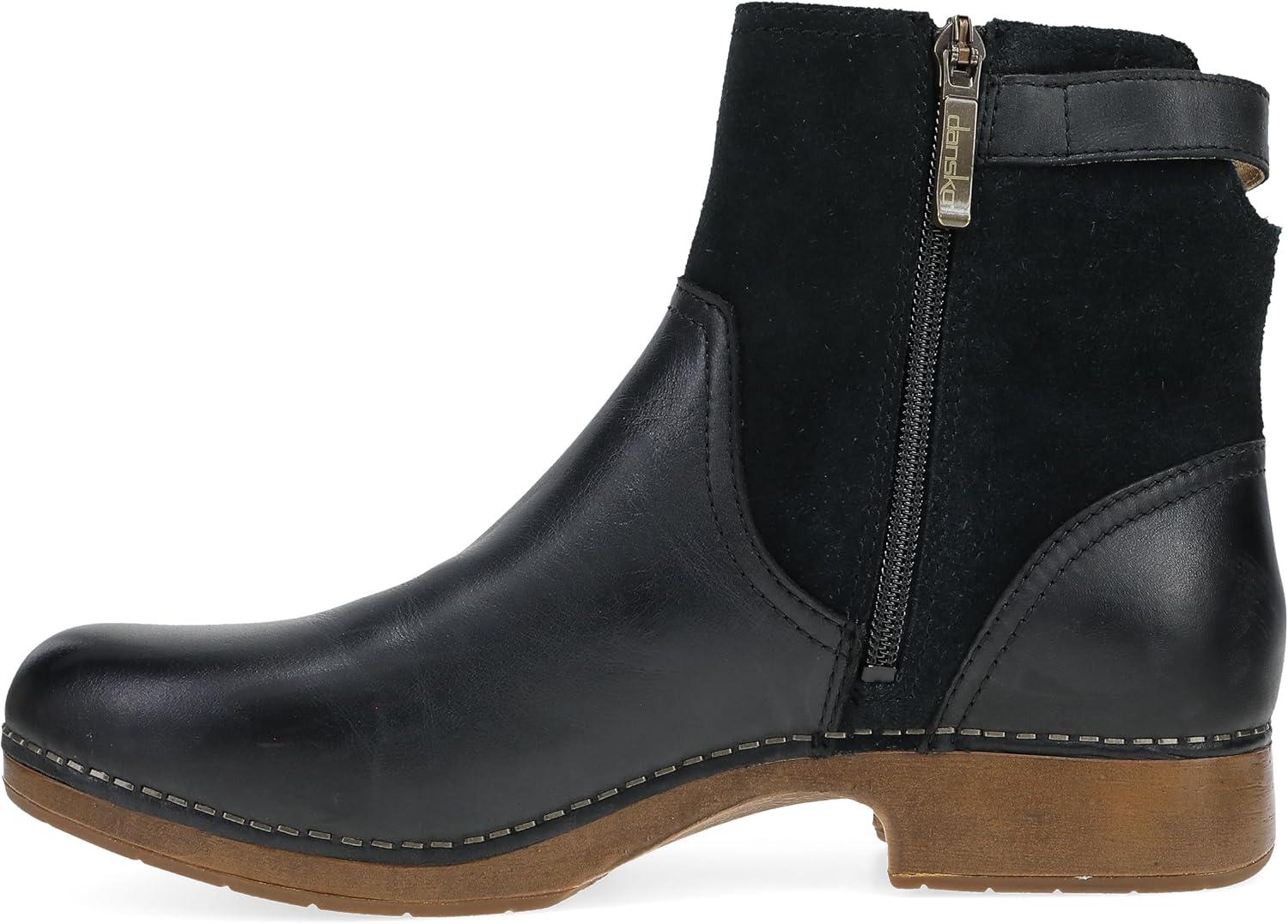 imageDansko Monique Womens EquestrianInspired Ankle Bootie Leather ampamp Suede LowHeel Boot with Classic Hardware and AllDay Comfort ampamp SupportBlack