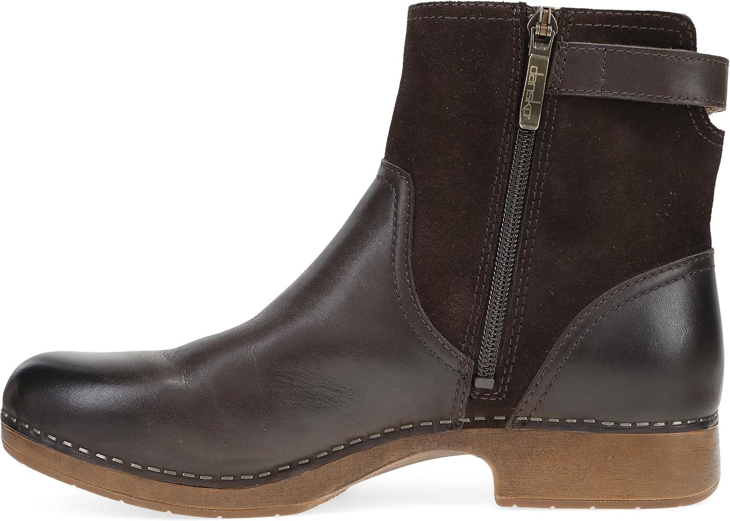 imageDansko Monique Womens EquestrianInspired Ankle Bootie Leather ampamp Suede LowHeel Boot with Classic Hardware and AllDay Comfort ampamp SupportChocolate