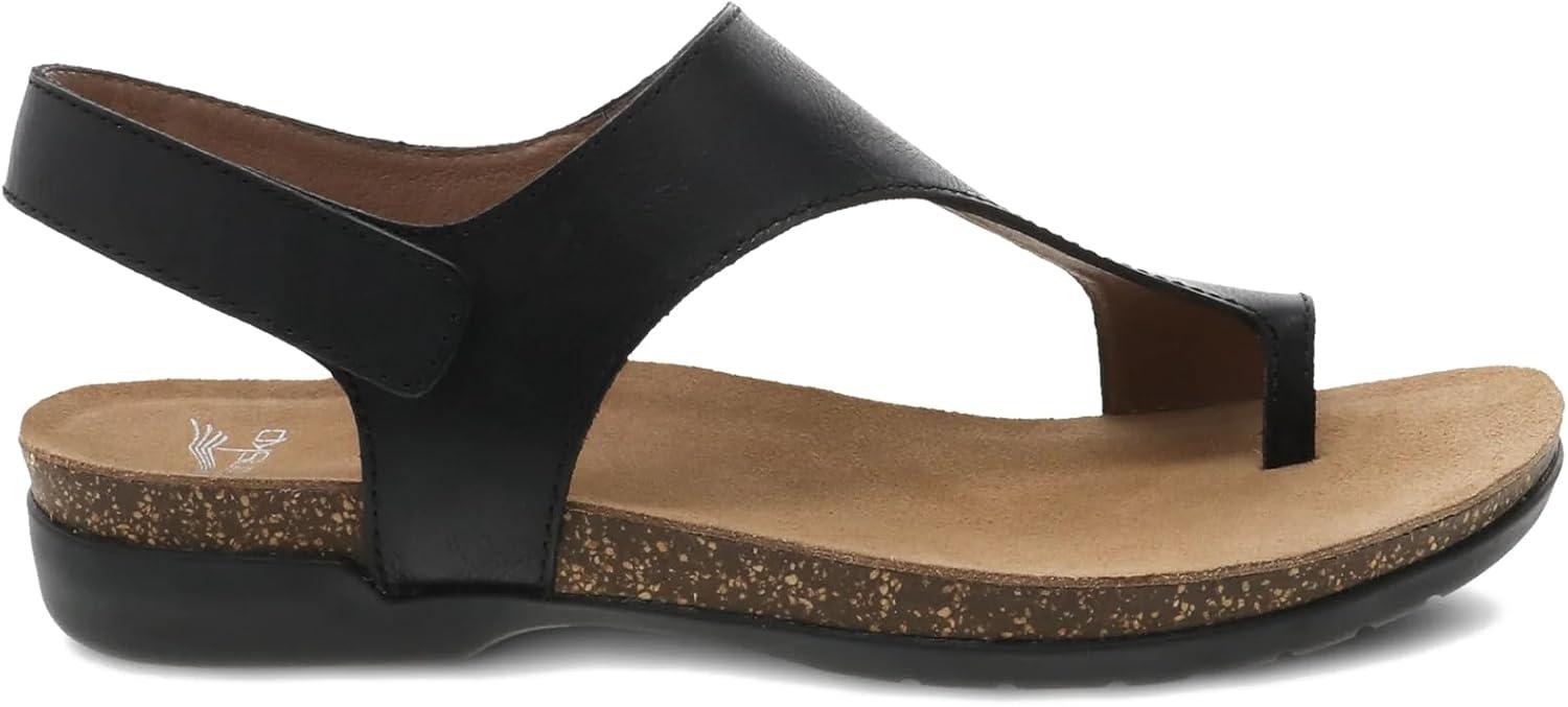 imageDansko Reece Sandal for Women  Memory Foam and Cork Footbed for Comfort and Arch Support  Lightweight Rubber Outsole for LongLasting Wear with Hook ampamp Loop StrapBlack Full Grain