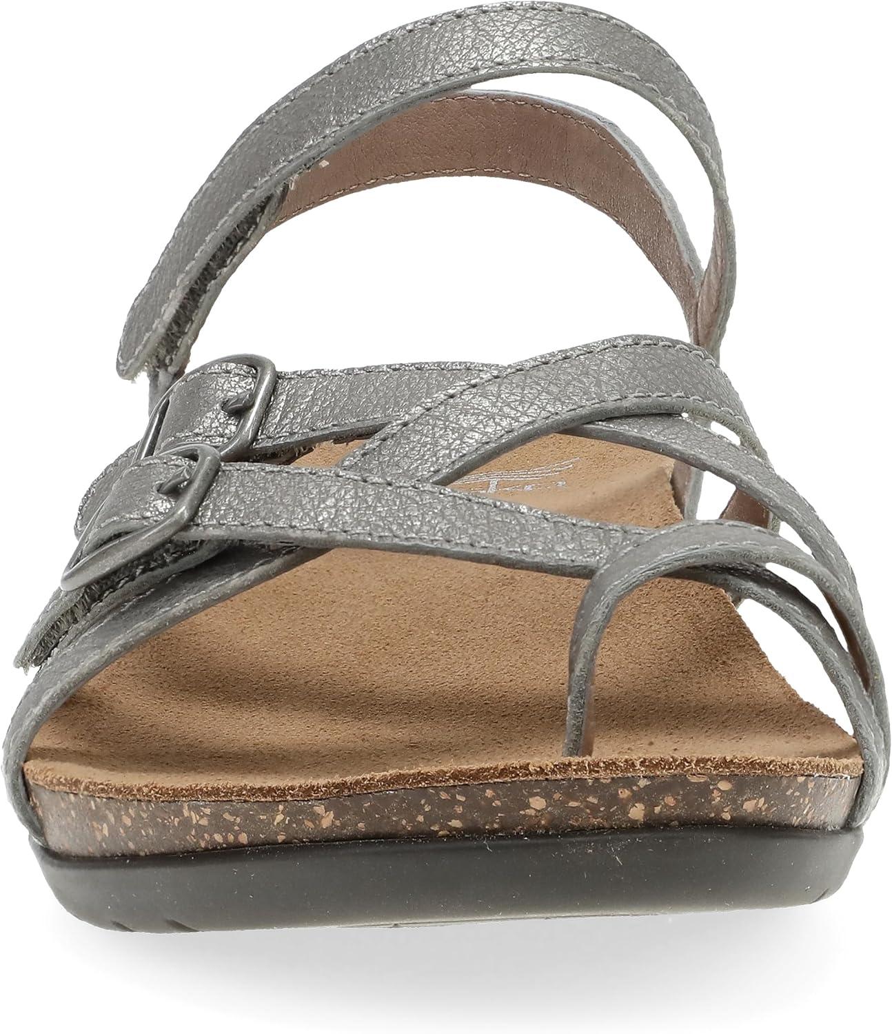 imageDansko Roslyn Sandal for Women  Memory Foam and Cork Footbed for Comfort and Arch Support  Lightweight Rubber Outsole for LongLasting Wear Versatile Casual to Dressy FootwearAntique Silver