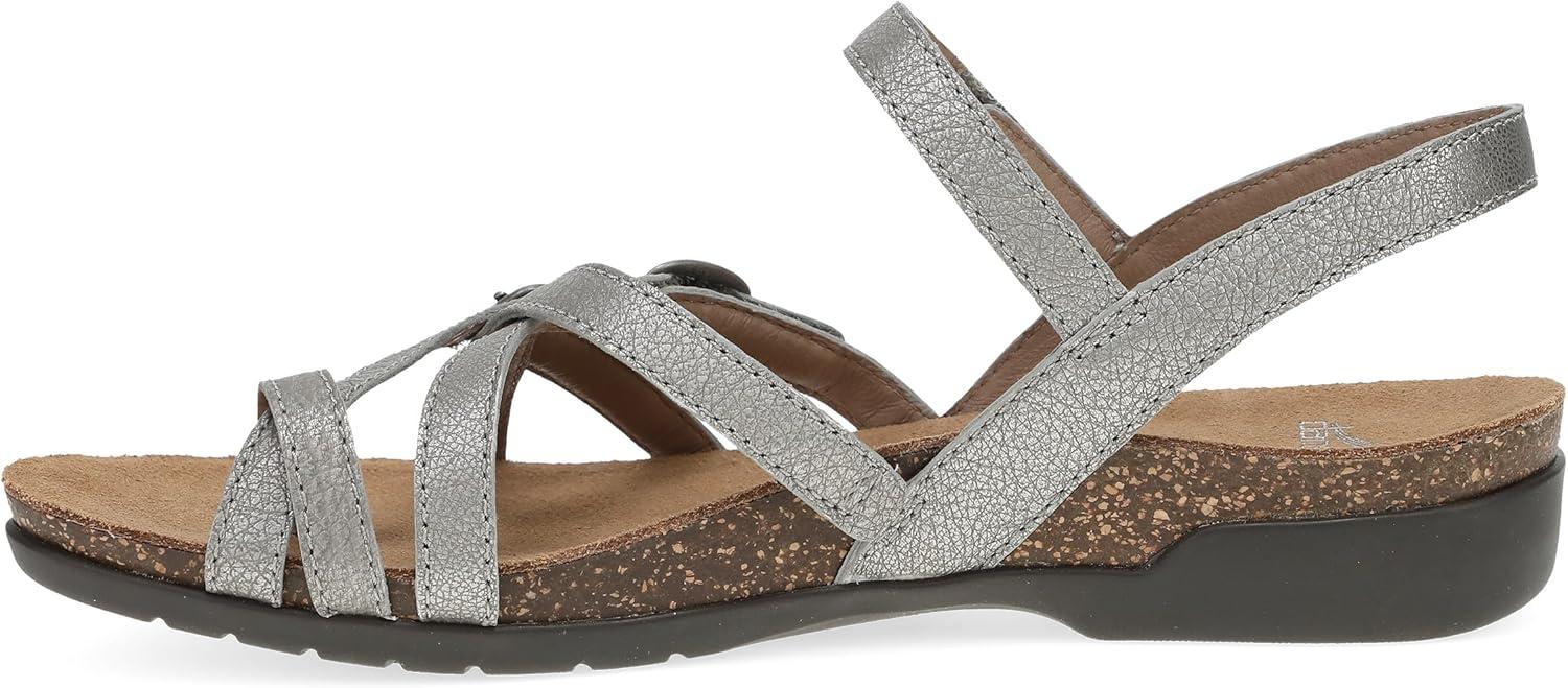 imageDansko Roslyn Sandal for Women  Memory Foam and Cork Footbed for Comfort and Arch Support  Lightweight Rubber Outsole for LongLasting Wear Versatile Casual to Dressy FootwearAntique Silver