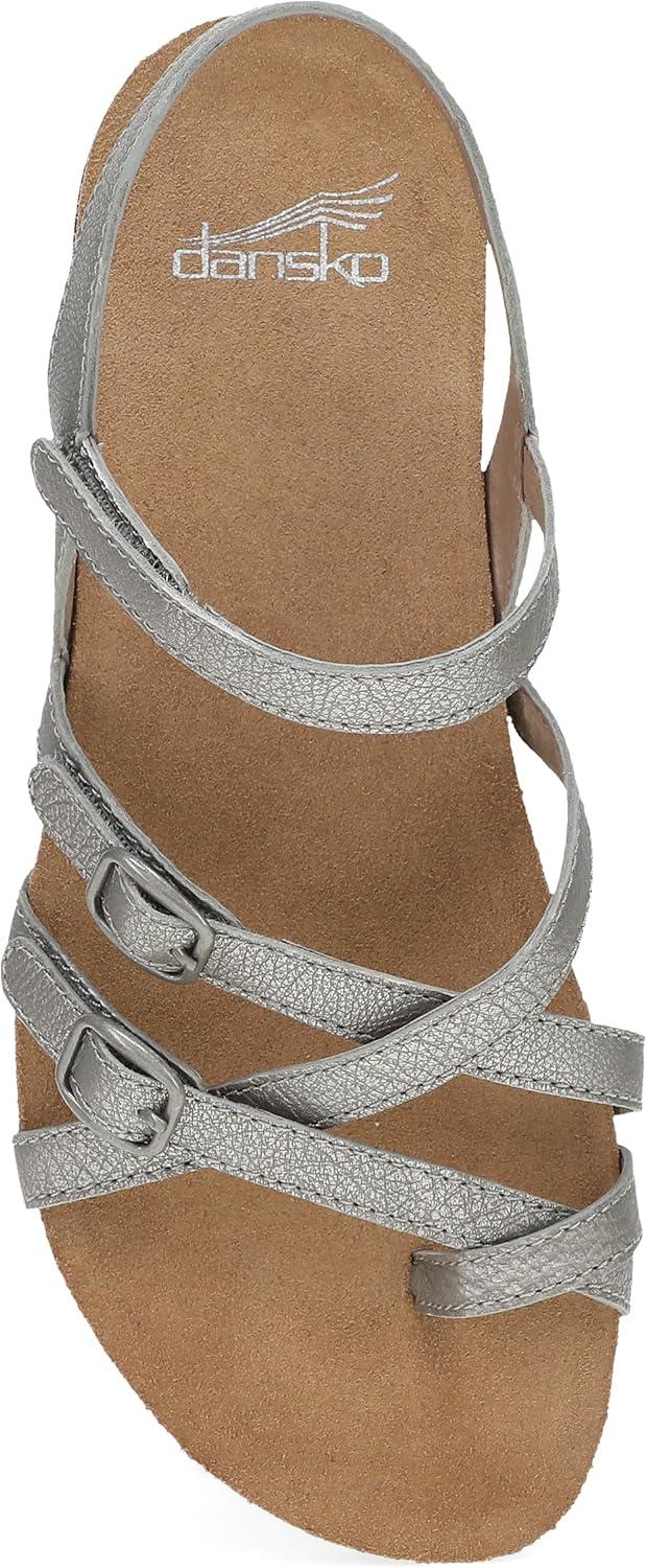imageDansko Roslyn Sandal for Women  Memory Foam and Cork Footbed for Comfort and Arch Support  Lightweight Rubber Outsole for LongLasting Wear Versatile Casual to Dressy FootwearAntique Silver