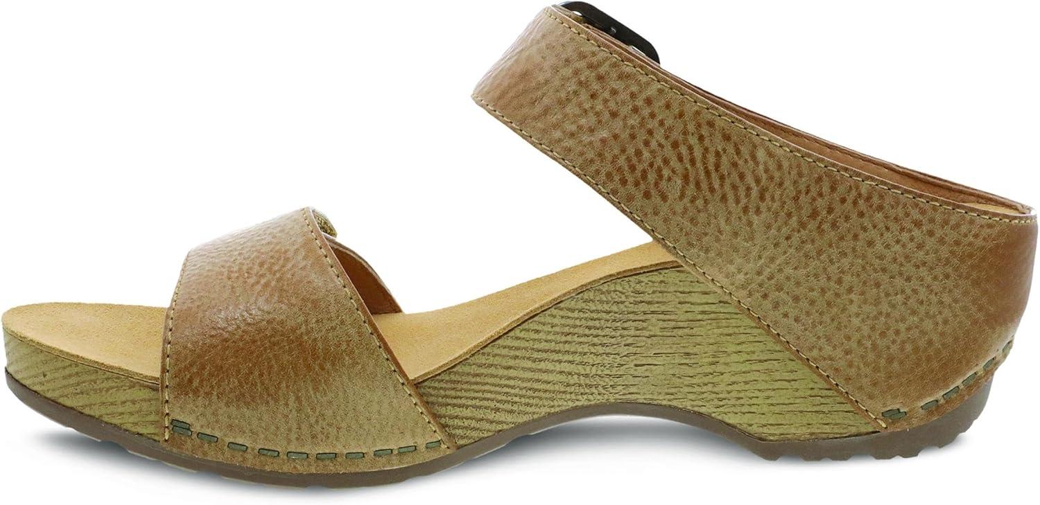 imageDansko Tanya SlipOn Wedge Sandal for Women Cushioned Contoured Footbed for AllDay Comfort and Support Hook ampamp Loop Strap with Buckle Detail Lightweight Rubber OutsoleTan
