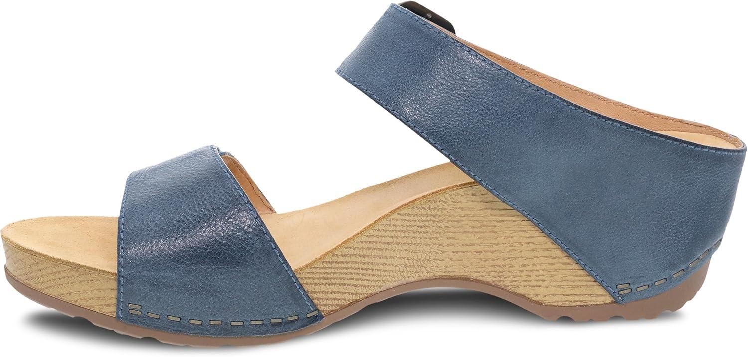 imageDansko Tanya SlipOn Wedge Sandal for Women Cushioned Contoured Footbed for AllDay Comfort and Support Hook ampamp Loop Strap with Buckle Detail Lightweight Rubber OutsoleBlue