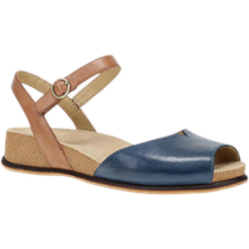 imageDansko Cass PeepToe Wedge Sandal for Women Low Profile Wedge with Arch Support Adjustable Fit for Walking ComfortBlueTan
