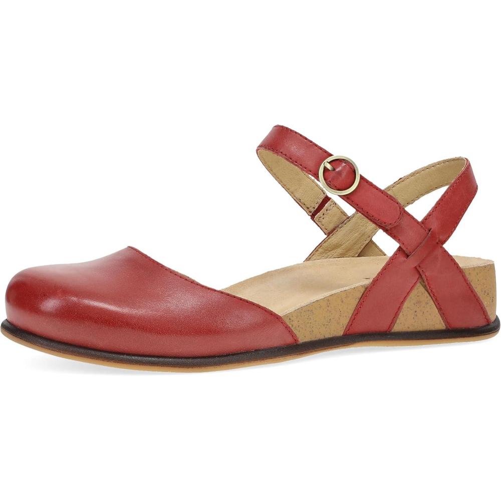imageDansko Christine Womens Cushioned Low Profile Wedge Mary Jane  ClosedToe Sandal with Hook and Loop Adjustable Strap Lightweight Comfort Arch SupportRed