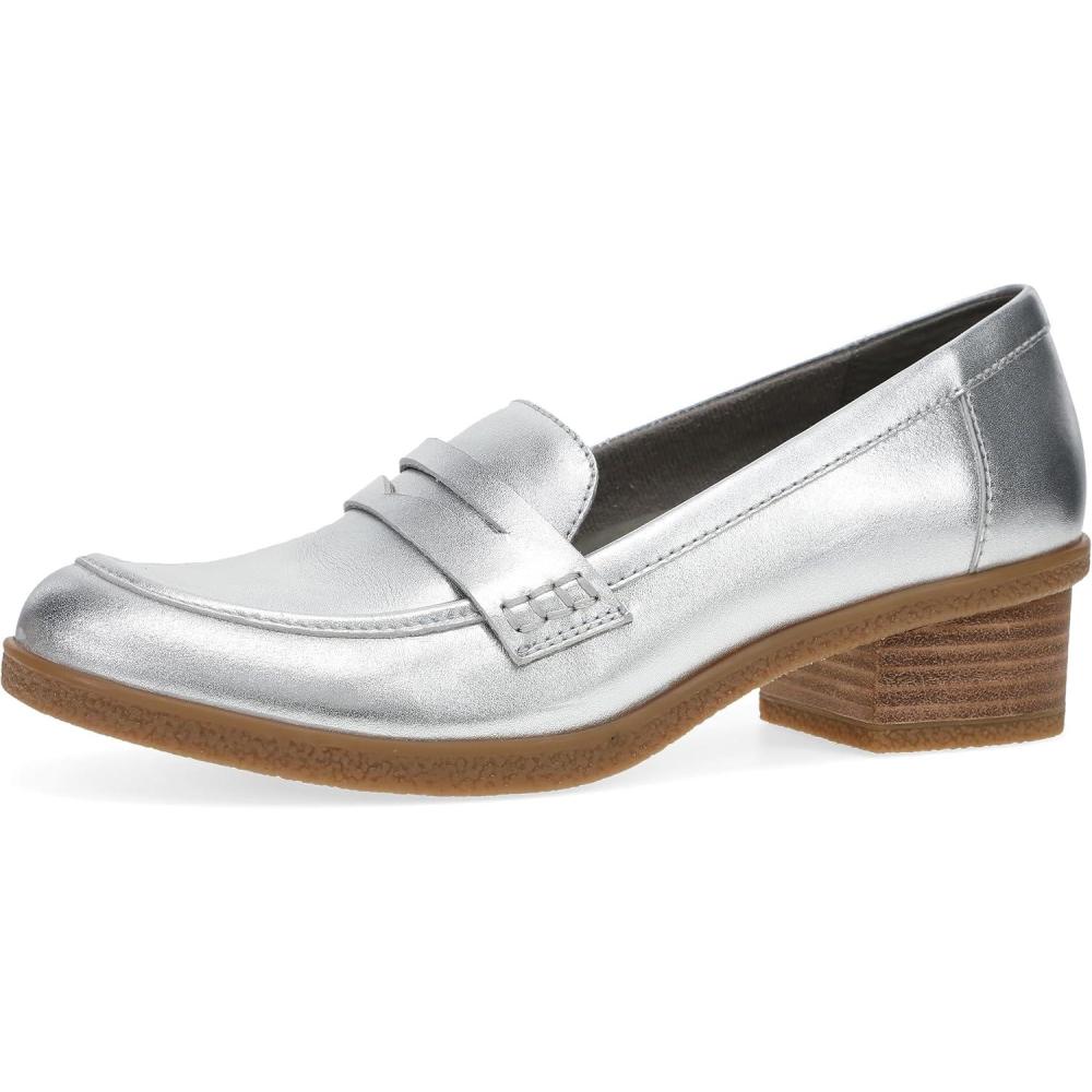 imageDansko Danica Heeled Loafer for Women  Waterproof Leather with Rubber Outsole and Leather Stacked Heel for LongLasting Style in Any WeatherSilver