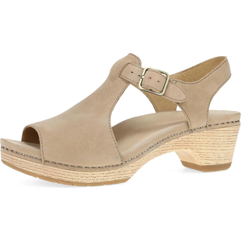 imageDansko Laverne PeepToe Sandals for Women TStrap Design with Stain Resistant Nubuck LeathersSand