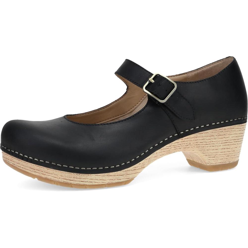 imageDansko Lilah Mary Jane Clog for Women  Linings from Recycled Materials and Leather for Breathability Lightweight Rubber Outsole for LongLasting WearBlack
