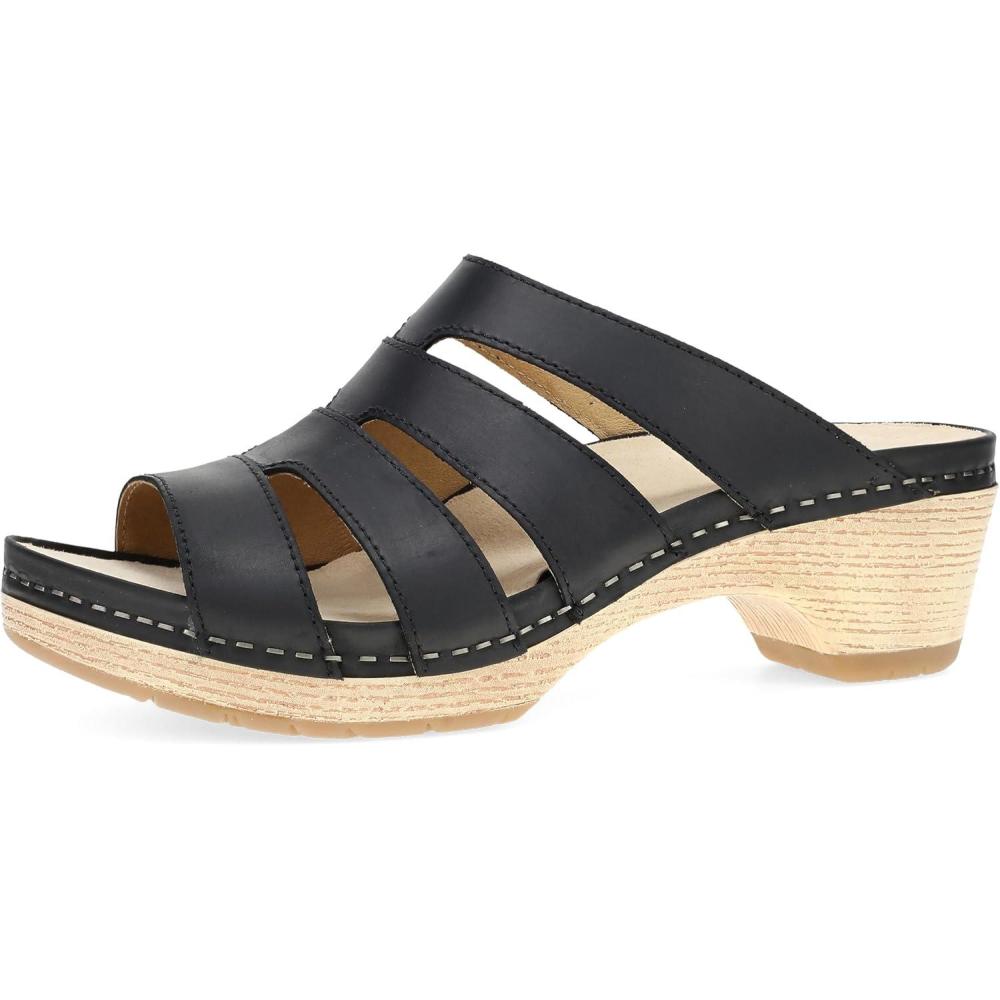 imageDansko Lyndi Slide Sandals for Women  CagedStyle Design with Leather Uppers and Lightweight Rubber OutsoleBlack