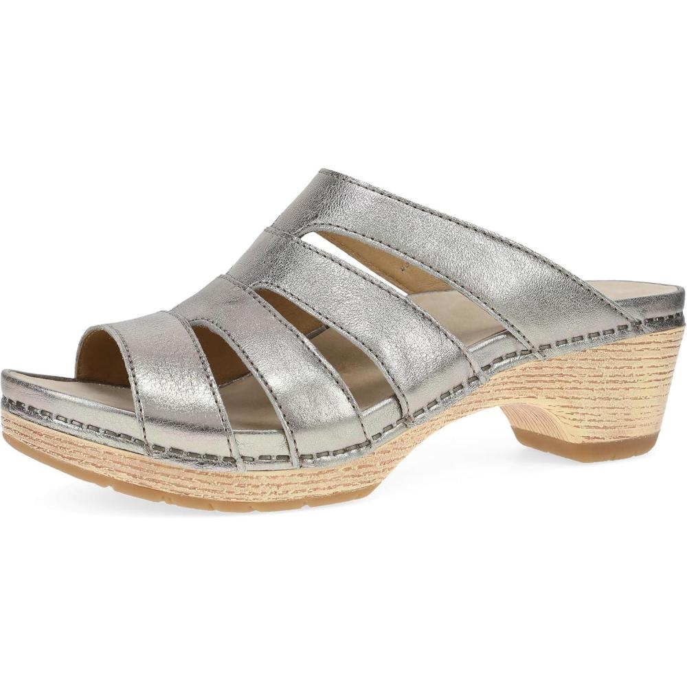 imageDansko Lyndi Slide Sandals for Women  CagedStyle Design with Leather Uppers and Lightweight Rubber OutsolePlatino