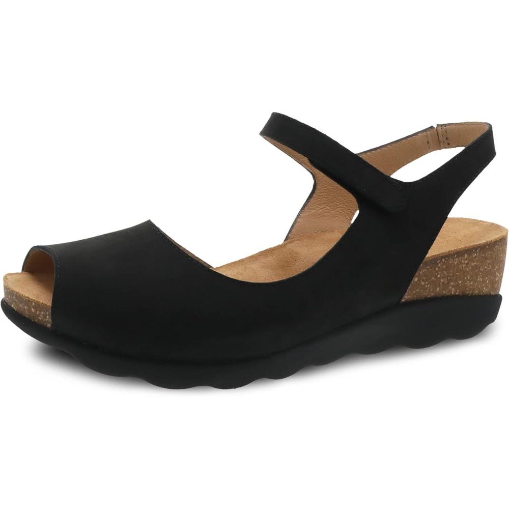 imageDansko Marcy SlipOn Wedge Sandal for Women  Comfortable Wedge Shoes with Arch Support Adjustable Hook ampamp Loop Strap  Versatile Casual to Dressy Footwear  Lightweight Rubber OutsoleBlack