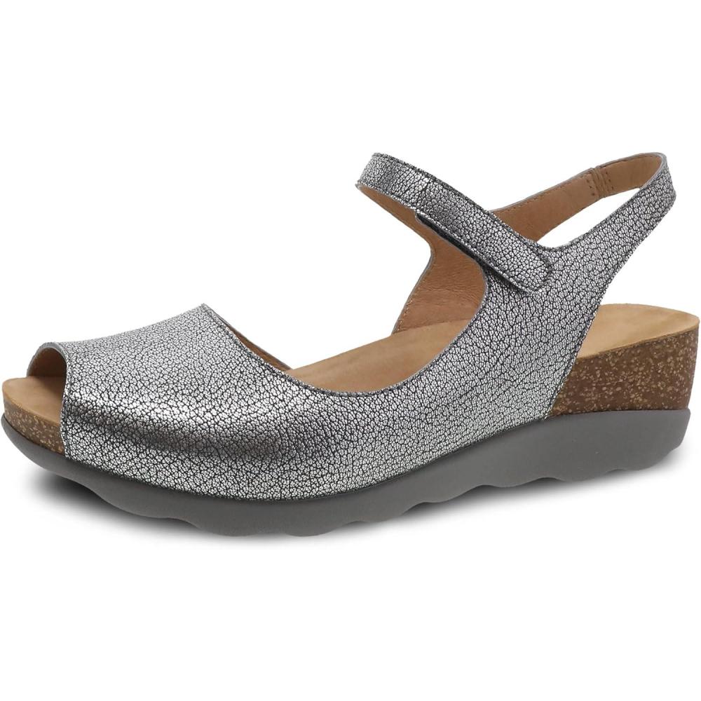 imageDansko Marcy SlipOn Wedge Sandal for Women  Comfortable Wedge Shoes with Arch Support Adjustable Hook ampamp Loop Strap  Versatile Casual to Dressy Footwear  Lightweight Rubber OutsolePewter