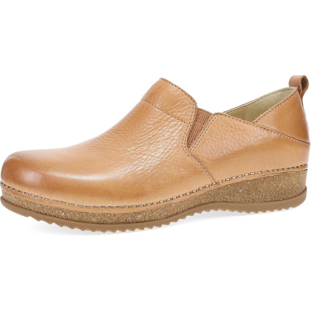 imageDansko Meara SlipOn Shoe for Women  DualDensity CorkEVA Midsole and Lightweight Rubber Outsole Provide Durable and Comfortable Ride on Patented Stapled ConstructionTan