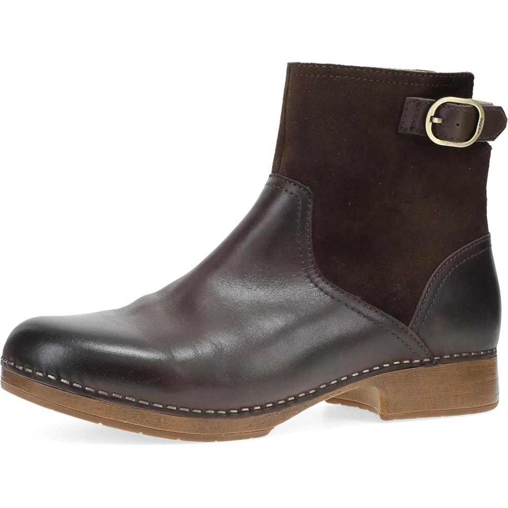 imageDansko Monique Womens EquestrianInspired Ankle Bootie Leather ampamp Suede LowHeel Boot with Classic Hardware and AllDay Comfort ampamp SupportChocolate