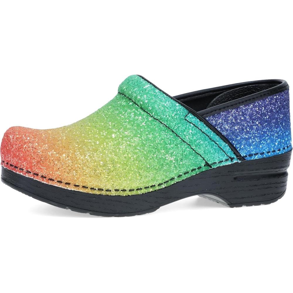 imageDansko Professional Glitter SlipOn Clogs for Women  Rocker Sole and Arch Support for Comfort  Shiny and Stylish Glitter UppersRainbow