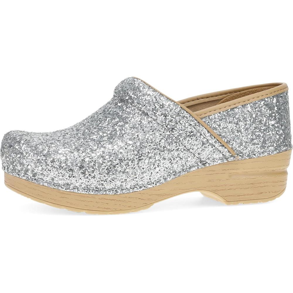 imageDansko Professional Glitter SlipOn Clogs for Women  Rocker Sole and Arch Support for Comfort  Shiny and Stylish Glitter UppersSilver
