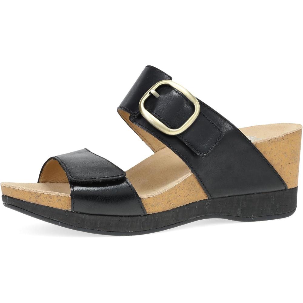 imageDansko Shannon SlipOn Wedge Sandal for Women  CorkEVA Wedge with Arch Support Fully Adjustable StrapsVersatile Casual to Dressy FootwearBlack
