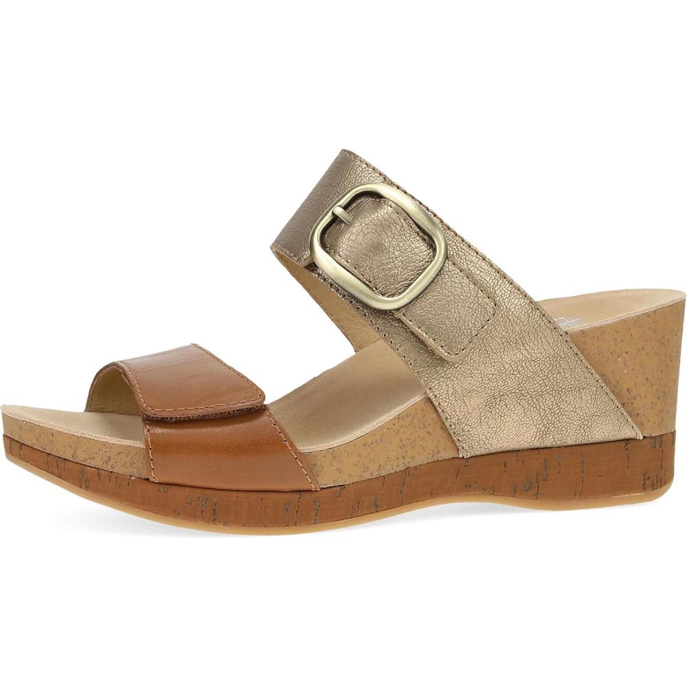 imageDansko Shannon SlipOn Wedge Sandal for Women  CorkEVA Wedge with Arch Support Fully Adjustable StrapsVersatile Casual to Dressy FootwearGold Tan