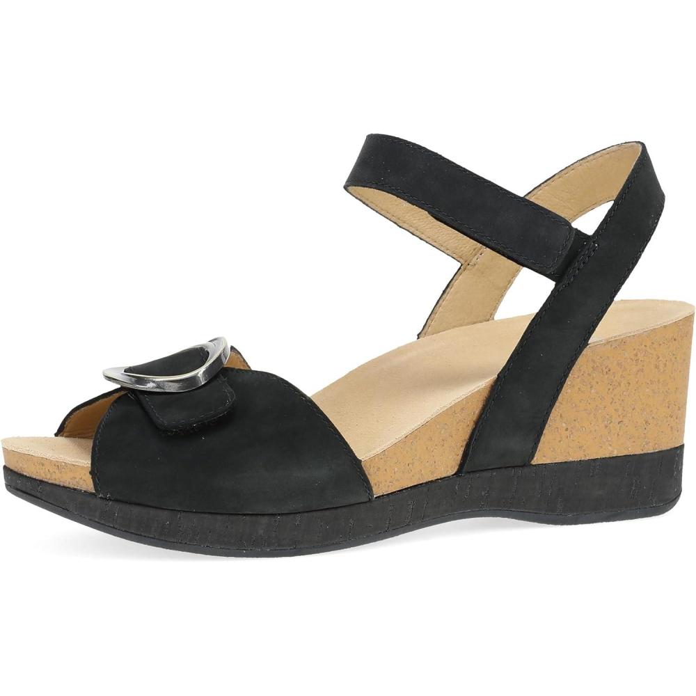 imageDansko Stella MultiStrap Wedge Sandal for Women CorkEVA Wedge with Arch Support Fully Adjustable StrapsLightweight Rubber OutsoleBlack
