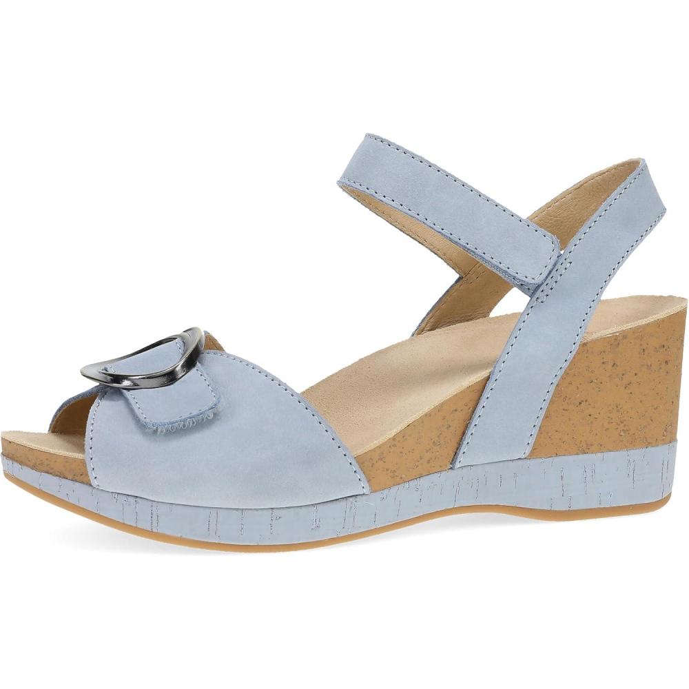 imageDansko Stella MultiStrap Wedge Sandal for Women  CorkEVA Wedge with Arch Support Fully Adjustable StrapsLightweight Rubber OutsoleSky