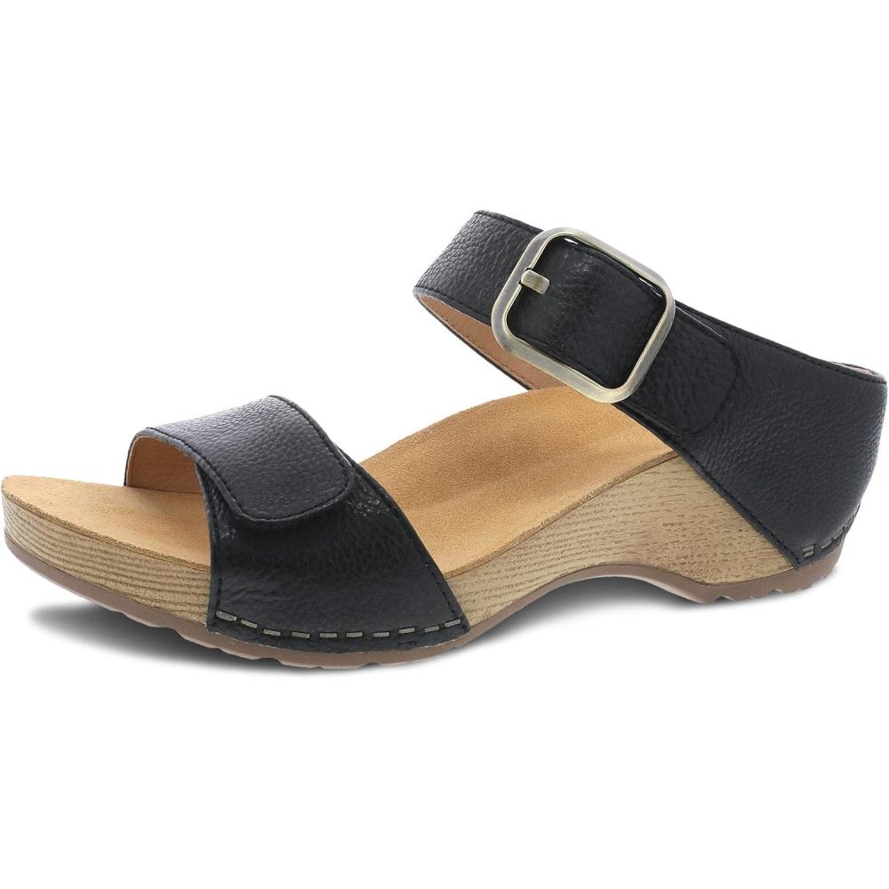 imageDansko Tanya SlipOn Wedge Sandal for Women  Cushioned Contoured Footbed for AllDay Comfort and Support  Hook ampamp Loop Strap with Buckle Detail  Lightweight Rubber OutsoleBlack