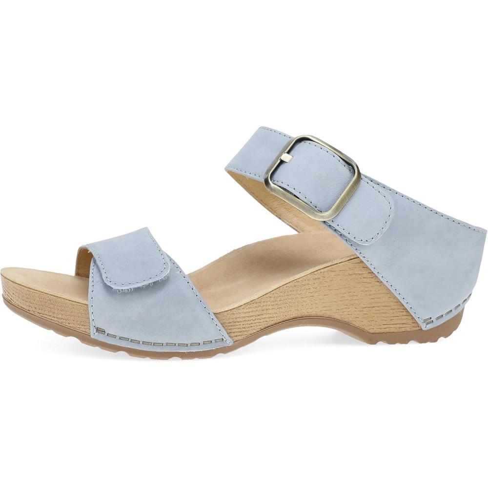 imageDansko Tanya SlipOn Wedge Sandal for Women Cushioned Contoured Footbed for AllDay Comfort and Support Hook ampamp Loop Strap with Buckle Detail Lightweight Rubber OutsoleSky