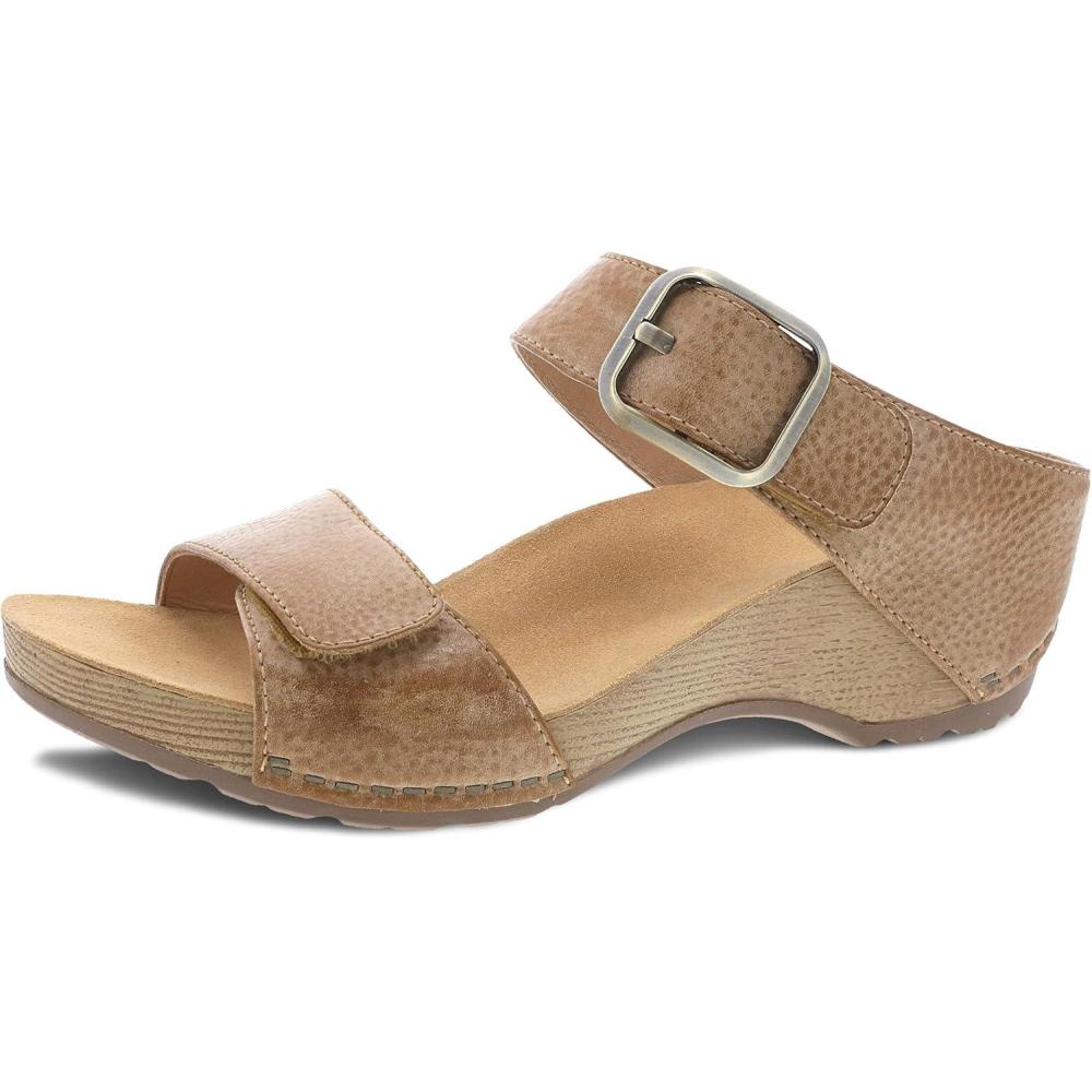 imageDansko Tanya SlipOn Wedge Sandal for Women Cushioned Contoured Footbed for AllDay Comfort and Support Hook ampamp Loop Strap with Buckle Detail Lightweight Rubber OutsoleTan