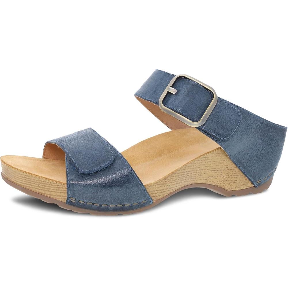 imageDansko Tanya SlipOn Wedge Sandal for Women Cushioned Contoured Footbed for AllDay Comfort and Support Hook ampamp Loop Strap with Buckle Detail Lightweight Rubber OutsoleBlue