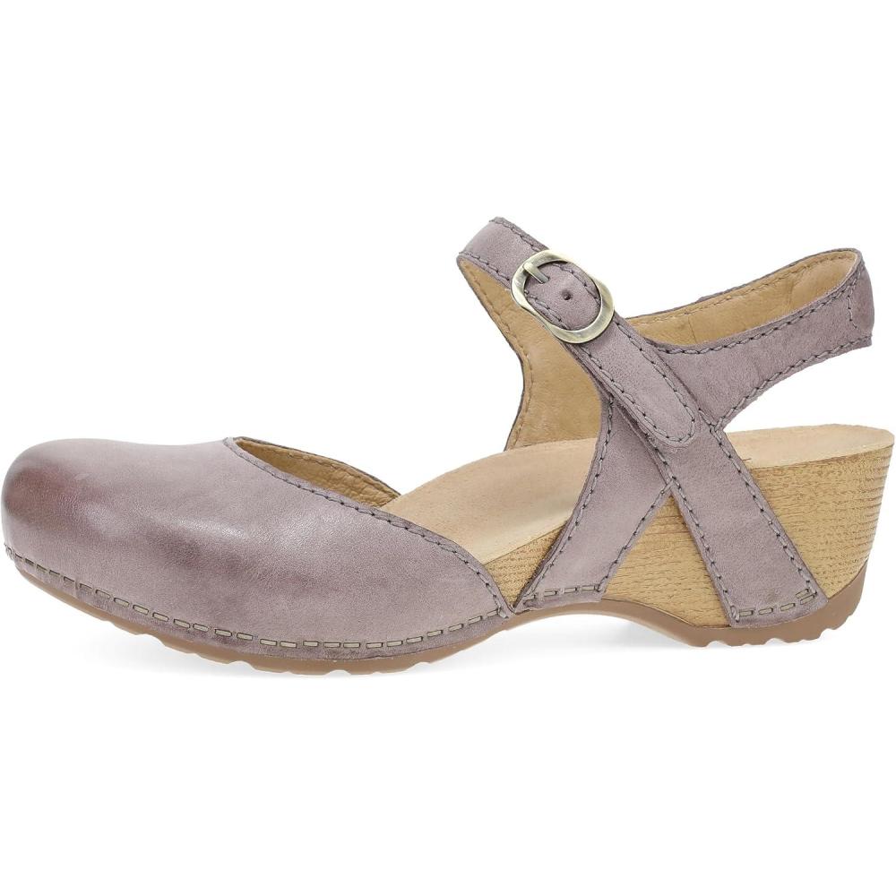 imageDansko Tiffani Wedge Sandal for Women  Cushioned Contoured Footbed for AllDay Comfort and Support  Hook ampamp Loop Strap with Buckle Detail  Lightweight Rubber OutsoleDusty Lilac