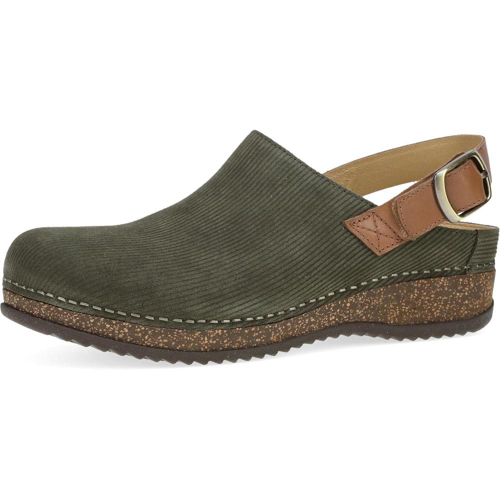 imageDansko Womens Merrin SlingBack Mule ClogDual Density CorkEVA Midsole and Lightweight Rubber Outsole Provide a Comfortable Ride on Patented Stapled ConstructionOlive Embossed