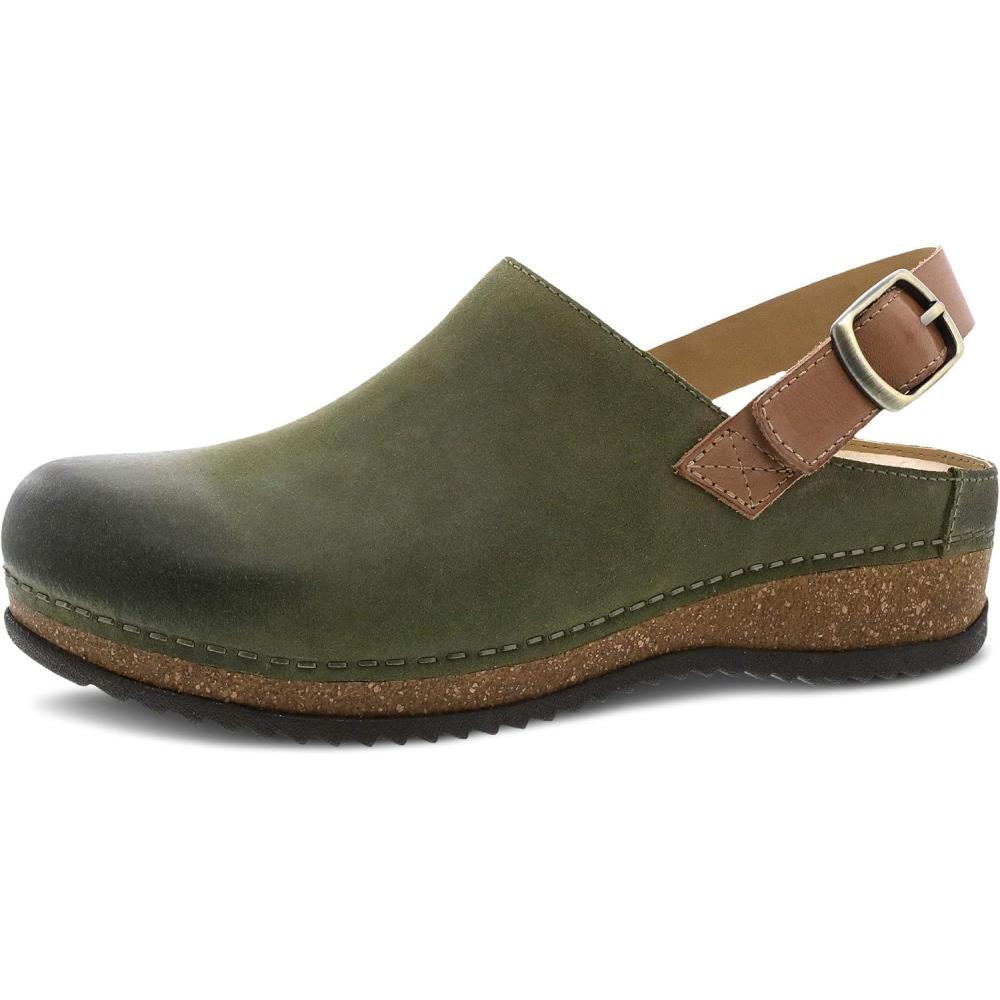 imageDansko Womens Merrin SlingBack Mule ClogDual Density CorkEVA Midsole and Lightweight Rubber Outsole Provide a Comfortable Ride on Patented Stapled ConstructionOlive