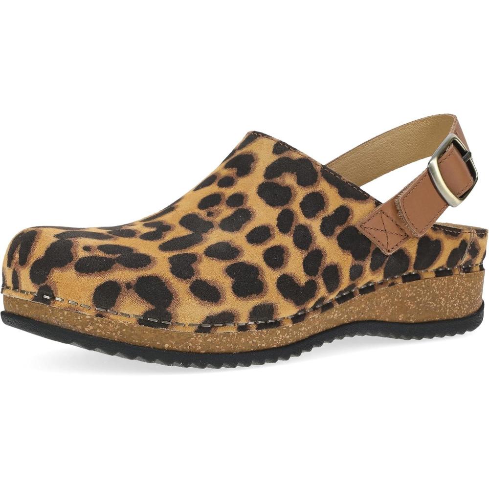 imageDansko Womens Merrin SlingBack Mule ClogDual Density CorkEVA Midsole and Lightweight Rubber Outsole Provide a Comfortable Ride on Patented Stapled ConstructionLeopard