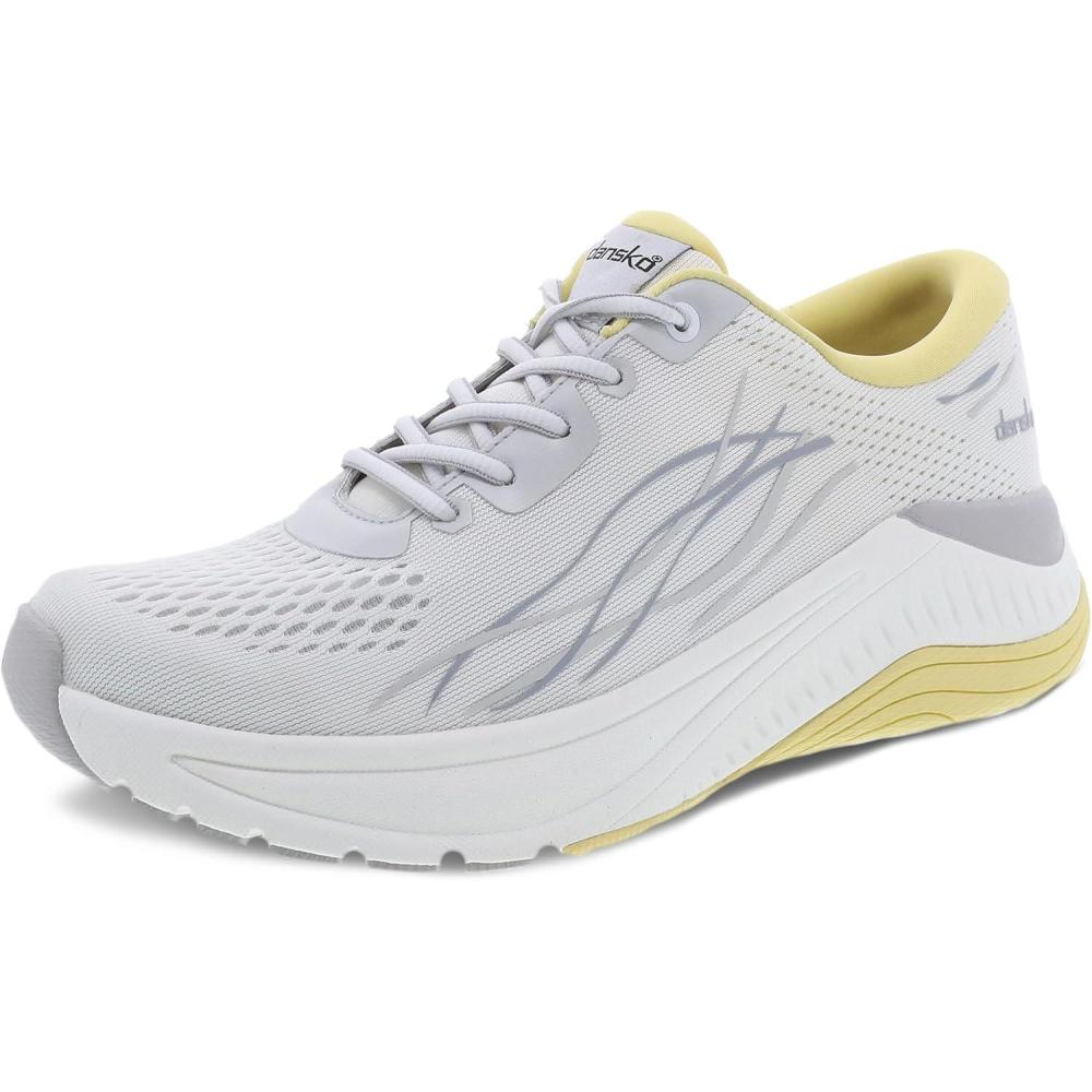 imageDansko Womens Pace Walking Shoe  Lightweight Performance Sneaker with Arch SupportWhiteYellow Mesh