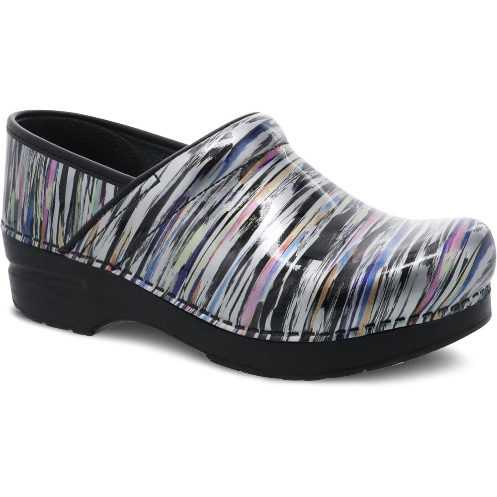 imageDansko Womens Professional SlipOn Clogs Rocker Sole and Arch Support for ComfortIdeal for Nursing Food Service HealthcareStriped Patent