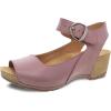Dansko Tiana Slip-On Platform Sandal for Women – Cushioned, Contoured Footbed for All-Day Comfort and Support – Hook & Loop Strap with Buckle Detail – Lightweight Rubber Outsole(Blush)