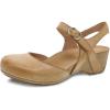 Dansko Tiffani Wedge Sandal for Women – Cushioned, Contoured Footbed for All-Day Comfort and Support – Hook & Loop Strap with Buckle Detail – Lightweight Rubber Outsole(Tan)